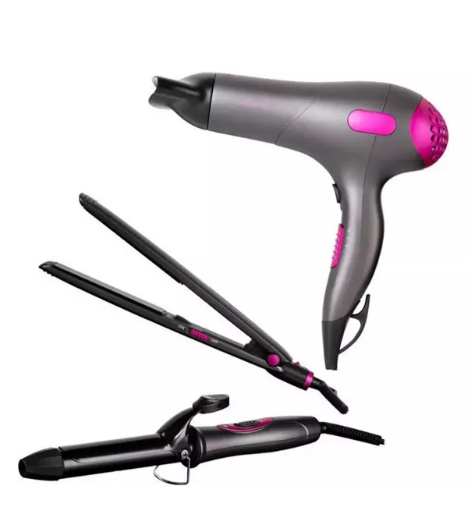 CARMEN Neon C81128 Hair Dryer, Straightener & Curling Tong Set - Grey, Purple & Black
